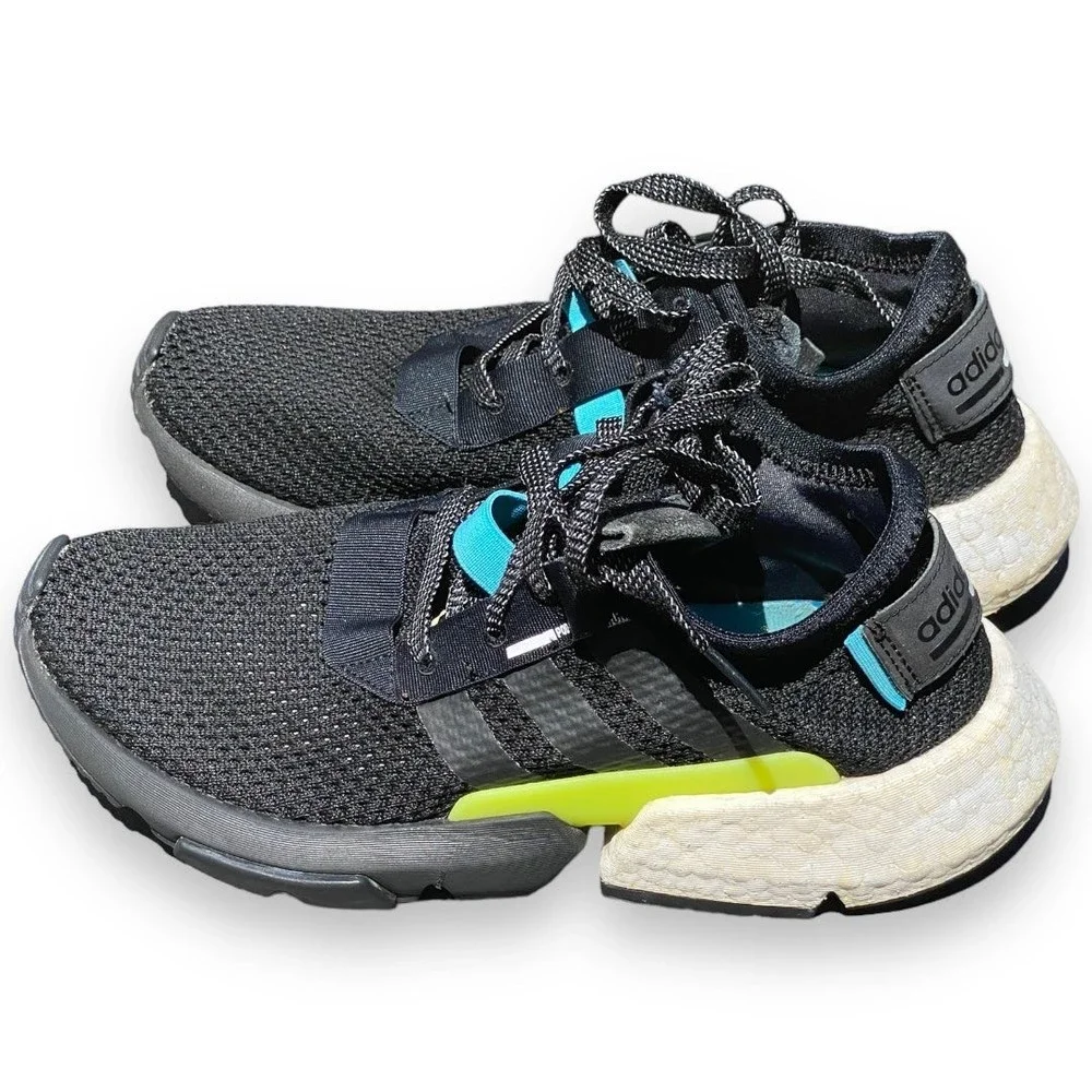 Adidas Mens Shoes Size 7 Sneakers Pod-S3.1 Black White Blue Neon AQ1059 - Picture 3 of 7
